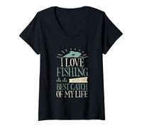 Femme I Love Fishing With The Best Catch Of My Life ------- T-Shirt avec Col en V
