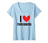 Femme I Love Foreigners Immigrants Human Rights Diverse Xénophobie T-Shirt avec Col en V