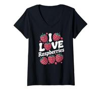 Femme I Love Framboises Cute Fruit Passion T-Shirt avec Col en V