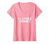 Femme I Love Free Drinks 2000s Y2k Aesthetic Iconic Slogan Funny T-Shirt avec Col en V