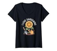 Femme I Love Gardening Tournesol Nature Passion T-Shirt avec Col en V