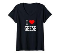 Femme I Love Geese I Heart Oies Amoureux de la sauvagine Observateur d'oiseaux T-Shirt avec Col en V