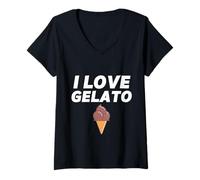Femme I Love Gelato Cône de Glace au Chocolat T-Shirt avec Col en V