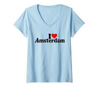 Femme I Love Heart Amsterdam Pays-Bas Holland T-Shirt avec Col en V