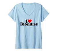 Femme I Love Heart BLONDIES Blondes Cheveux Blondes T-Shirt avec Col en V