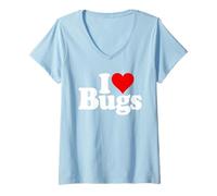 Femme I Love Heart Bugs Insects ENTOMOLOGIE T-Shirt avec Col en V