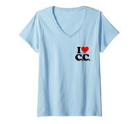 Femme I Love Heart C.C. CC C C Initiales Nom Nickname T-Shirt avec Col en V