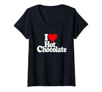Femme I Love Heart Chocolat Chaud Cacao T-Shirt avec Col en V