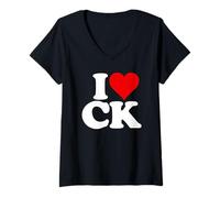 Femme I Love Heart CK C K C.K. Initiales Monogramme Nickname T-Shirt avec Col en V