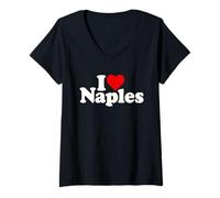 Femme I Love Heart Naples Napoli Italie T-Shirt avec Col en V
