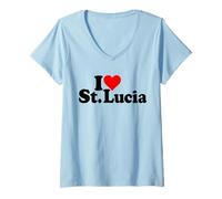Femme I Love Heart Sainte-Lucie Îles des Caraïbes T-Shirt avec Col en V