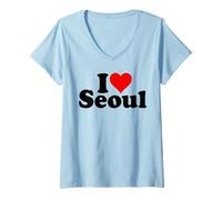 Femme I Love Heart Seoul CORÉE du SUD T-Shirt avec Col en V