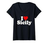 Femme I Love Heart Sicilia Sicilia Italie T-Shirt avec Col en V