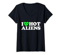 Femme I Love Hot Aliens Drôle Extraterrestre SciFi ET Space UFO T-Shirt avec Col en V