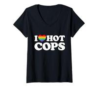 Femme I Love Hot Cops Funny Police Officer Security Protect Pride T-Shirt avec Col en V
