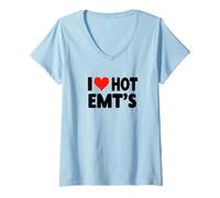 Femme I Love Hot EMTs EMT - Cœur - Médecins Ambulance Médicale T-Shirt avec Col en V