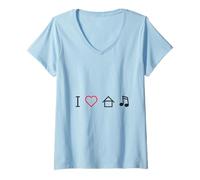 Femme I Love House Music/Club DJ Music/Dance Rave Scene T-Shirt avec Col en V
