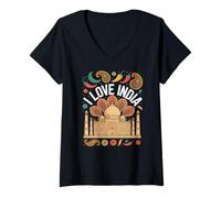 Femme I Love India avec motif Taj Mahal T-Shirt avec Col en V