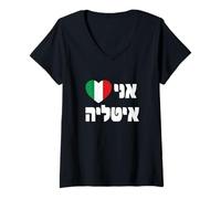 Femme I Love Italy Cœur Drapeau Italien hébreu T-Shirt avec Col en V