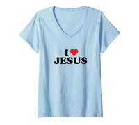 Femme I Love Jesus (Graphique cœur Classique) T-Shirt avec Col en V