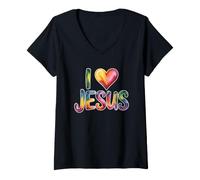 Femme I Love Jesus T-Shirt avec Col en V