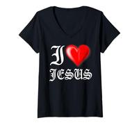 Femme I Love Jesus T-Shirt T-Shirt avec Col en V