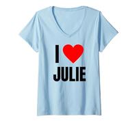 Femme I Love Julie Nom personnalisé pour Femme Cœur BFF Amie Fille T-Shirt avec Col en V