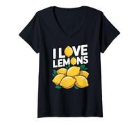 Femme I Love Lemons Juicy Fun Amateur d'agrumes T-Shirt avec Col en V