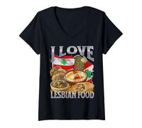 Femme I Love Lesbian Food Funny Libanese Food Meme Bootleg T-Shirt avec Col en V