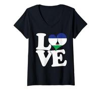 Femme I Love Lesotho Drapeau Cœur Patriotique Voyage T-Shirt avec Col en V