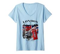 Femme I Love London UK Flag with London Skyline Graphic London T-Shirt avec Col en V