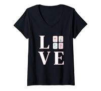 Femme I Love Mahjong Tiles Mah Jongg Player Jeu Chinois T-Shirt avec Col en V