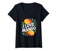 Femme I Love Mango Bold Tropical Fruit Déclaration T-Shirt avec Col en V