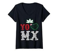 Femme I Love Mexico Souvenir Heart Mexican Pride Nopal Mexicans T-Shirt avec Col en V