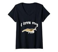 Femme I Love My Amano Crevettes T-Shirt avec Col en V