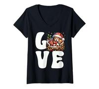 Femme I Love My Beagle Xmas Graphic for Puppy Lover Cute Christmas T-Shirt avec Col en V