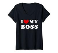 Femme I Love My Boss, J'aime mon patron T-Shirt avec Col en V