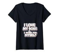 Femme I Love My Boss PS I Work For Myself |-- T-Shirt avec Col en V