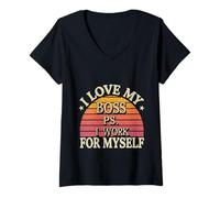 Femme I Love My Boss PS I Work for Myself |- T-Shirt avec Col en V