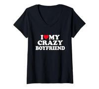 Femme I Love My Crazy Boyfriend GB - Cœur rouge T-Shirt avec Col en V