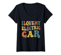 Femme I Love My Electric Car EV Véhicule électrique Amoureux T-Shirt avec Col en V
