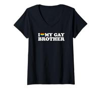 Femme I Love My Gay Brother T-Shirt avec Col en V