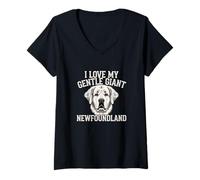 Femme I Love My Gentle Propriétaire géant pour Les Amoureux des Chiens de Terre-Neuve T-Shirt avec Col en V