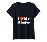 Femme I Love My Ginger Dog Owner Amoureux des Chiens T-Shirt avec Col en V