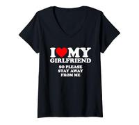 Femme I Love My Girlfriend So Please Stay Away from Me T-Shirt avec Col en V