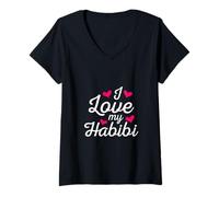 Femme « I Love My Habibi Forever, My Sweetheart, My Darling, My Love » T-Shirt avec Col en V
