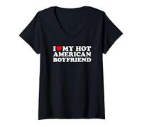 Femme I Love My Hot American Boyfriend T-Shirt avec Col en V