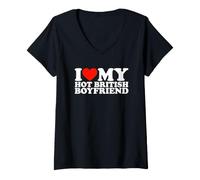 Femme I Love My Hot British Boyfriend T-Shirt avec Col en V