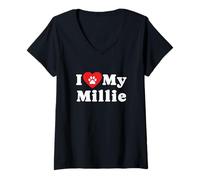 Femme I Love My Millie Dog Owner Amoureux des Chiens T-Shirt avec Col en V