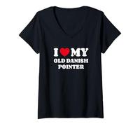Femme I Love My Old Danish Pointer Chien d'Arrêt Danois Ancestral T-Shirt avec Col en V
